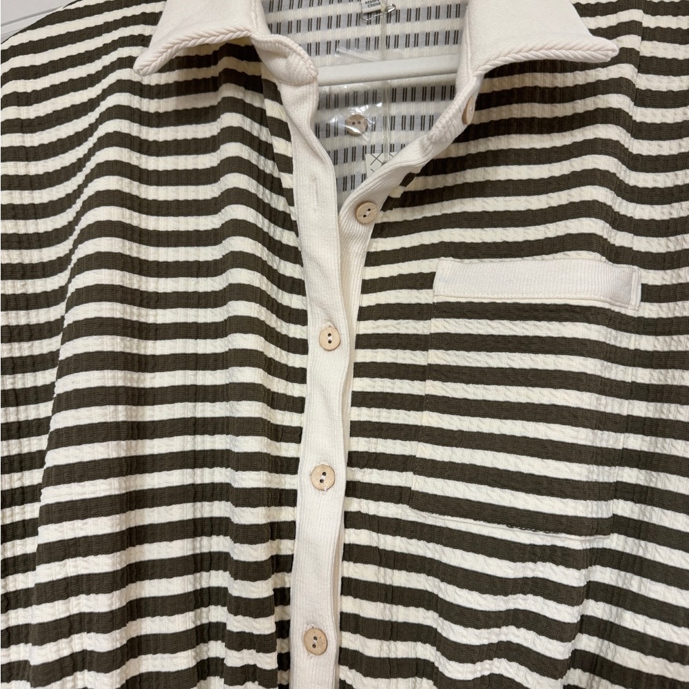 Striped Olive and White Romper - Picture 3 of 5